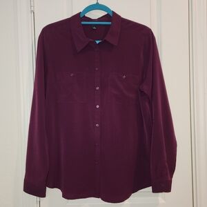 Roz & Ali Burgundy Long Sleeve Collared Dress Shirt – Size Large